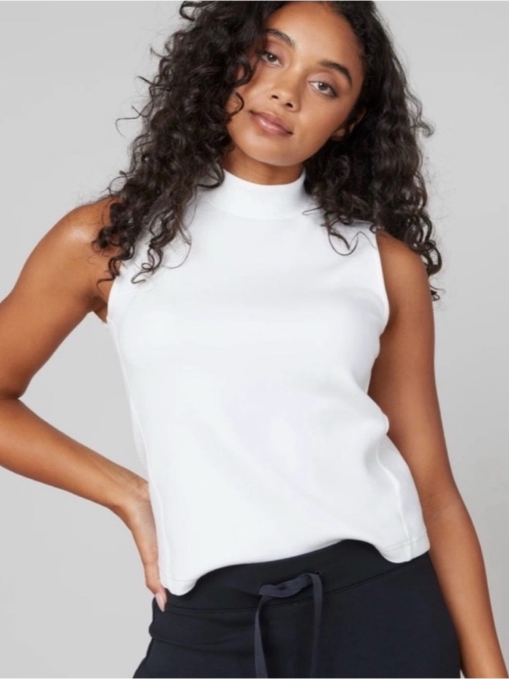 Spanx AirEssentials Mock Neck Tank Top White Small Soft Quiet Luxury Capsule
